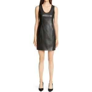 Theory Sculpt U Sleeveless Bedford Faux Leather Mini Dress Black